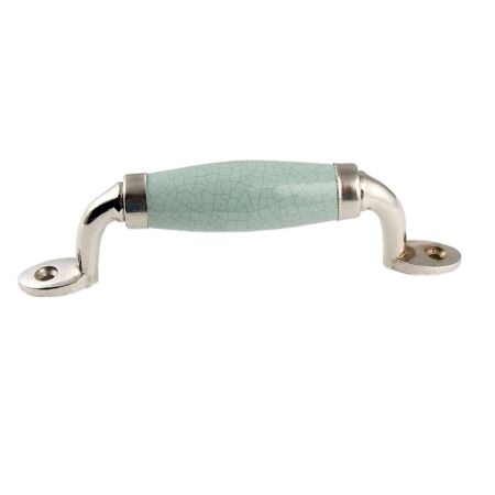 Sage Green Crackle Small Ceramic Silver Door Handles